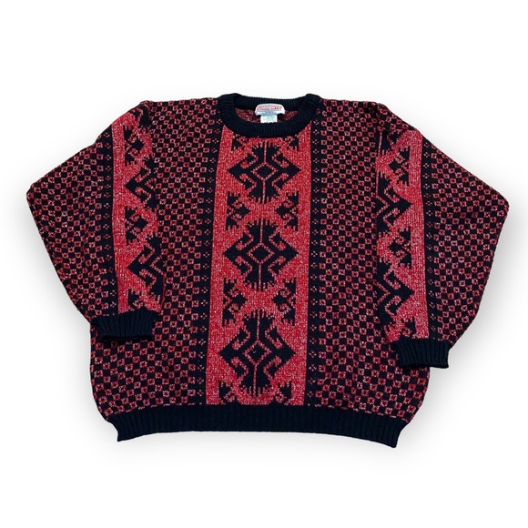 Vintage Red & Black Sparkly Holiday Sweater - Picture 1 of 6
